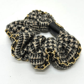 Chanel Hair Accessory Cotton, Leather Beige Coco Mark Houndstooth Hair Accessories Chain Women
