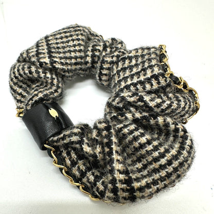 Chanel Hair Accessory Cotton, Leather Beige Coco Mark Houndstooth Hair Accessories Chain Women