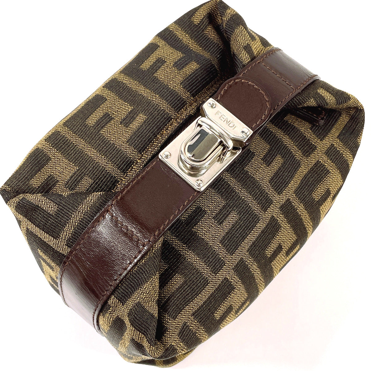 Fendi Pouch Canvas, Leather Brown Zucca Vanity Bag
