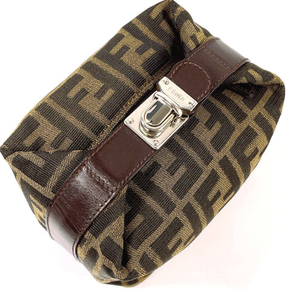 Fendi Pouch Canvas, Leather Brown Zucca Vanity Bag