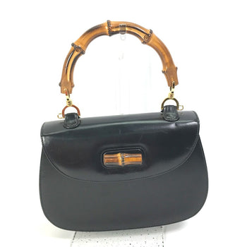 Gucci Handbag 000 1951 Leather / Bamboo Black Turn Lock Old Gucci Bamboo Women