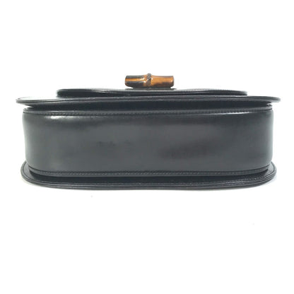 Gucci Handbag 000 1951 Leather / Bamboo Black Turn Lock Old Gucci Bamboo Women
