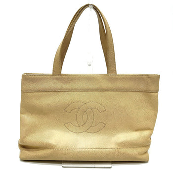Chanel Tote Bag Caviar Skin Beige Coco Mark Cc Women
