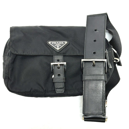Prada Waist Bag Nylon / Leather Black Triangle Logo Sling Bag Mens