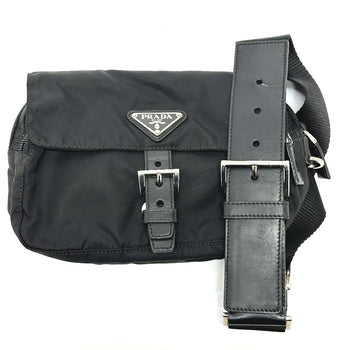 Prada Waist Bag Nylon / Leather Black Triangle Logo Sling Bag Mens