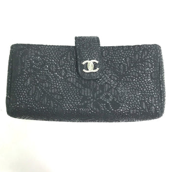 Chanel Pouch Leather Black Coco Mark Cc Women