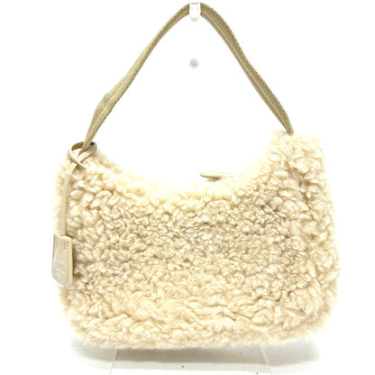 Prada Handbag 1Ne515 Sheep Fur Beige Triangle Logo Women Secondhand