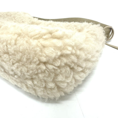 Prada Handbag 1Ne515 Sheep Fur Beige Triangle Logo Women Secondhand