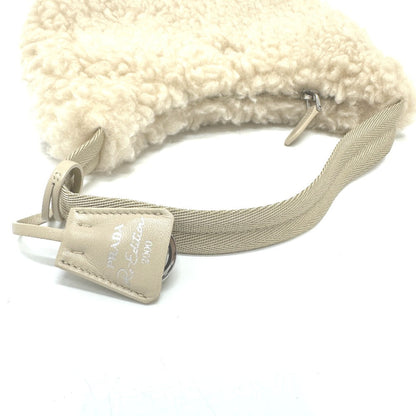 Prada Handbag 1Ne515 Sheep Fur Beige Triangle Logo Women Secondhand