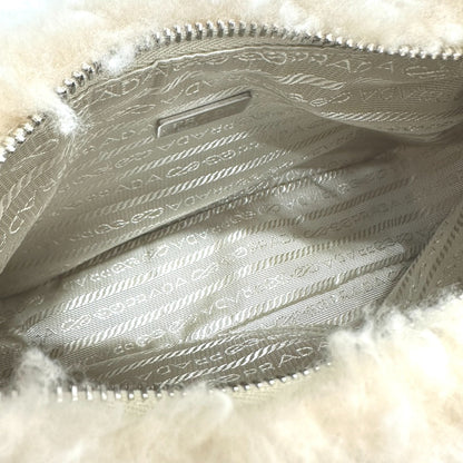 Prada Handbag 1Ne515 Sheep Fur Beige Triangle Logo Women Secondhand