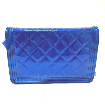 Chanel Shoulder Bag Patent Leather Gunmetal Blue Long Wallet Purse Bag Chain Bag Boy Chanel Cc Coco