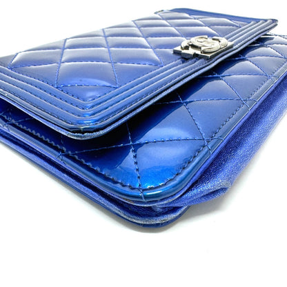 Chanel Shoulder Bag Patent Leather Gunmetal Blue Long Wallet Purse Bag Chain Bag Boy Chanel Cc Coco