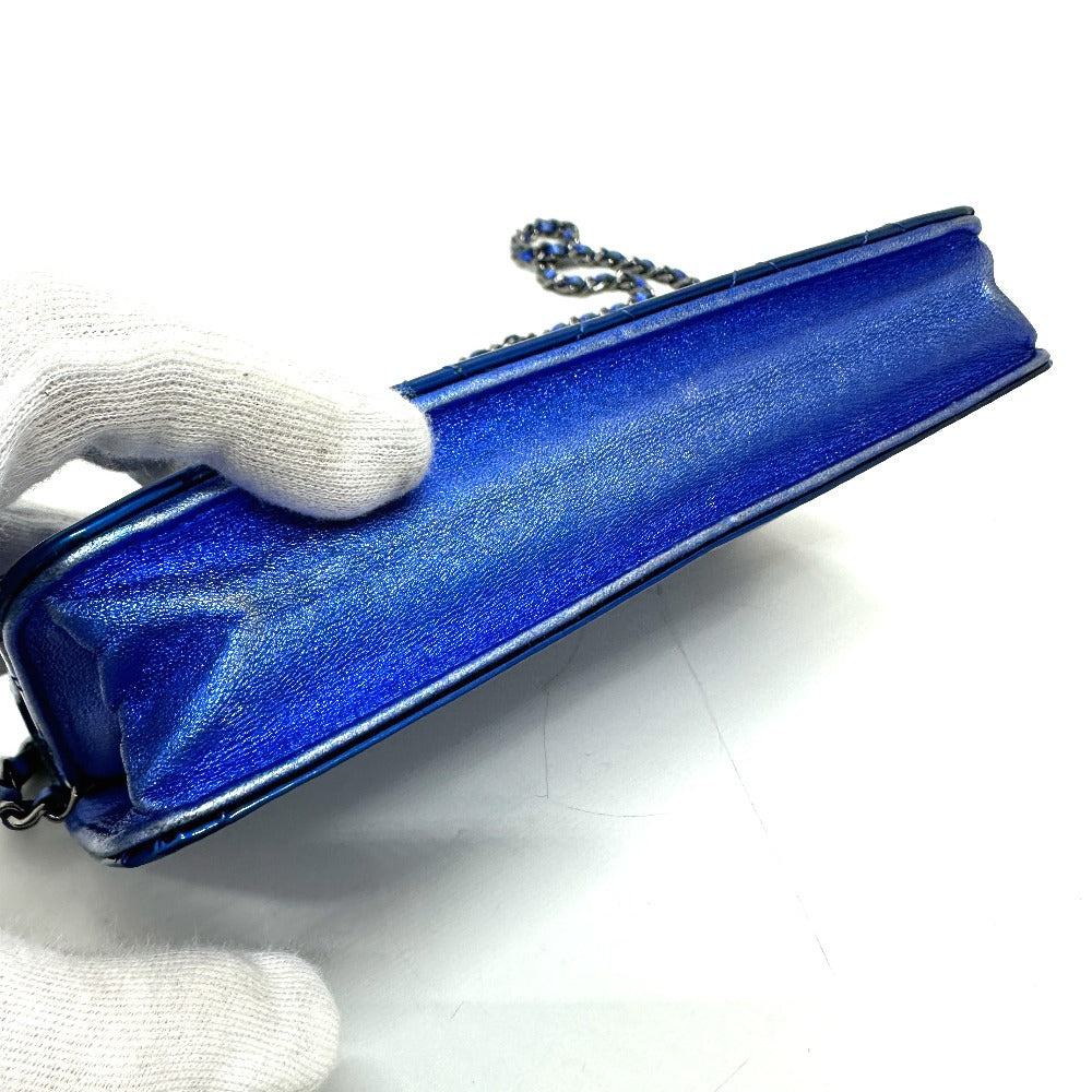 Chanel Shoulder Bag Patent Leather Gunmetal Blue Long Wallet Purse Bag Chain Bag Boy Chanel Cc Coco