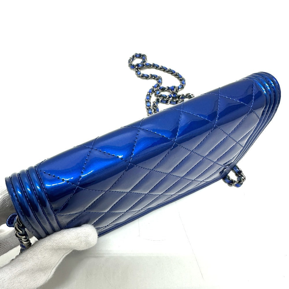 Chanel Shoulder Bag Patent Leather Gunmetal Blue Long Wallet Purse Bag Chain Bag Boy Chanel Cc Coco