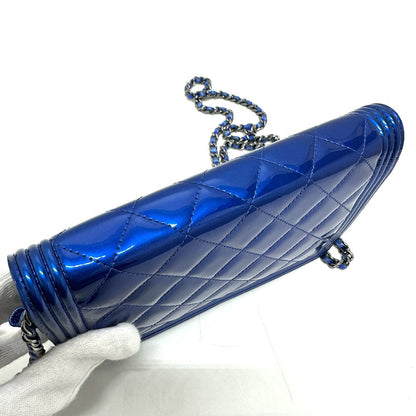 Chanel Shoulder Bag Patent Leather Gunmetal Blue Long Wallet Purse Bag Chain Bag Boy Chanel Cc Coco