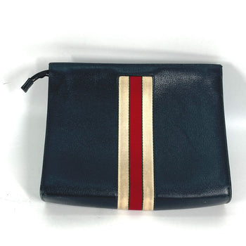 Gucci Clutch Bag 475316 Leather Black Pouch Bag Web Stripe Logo
