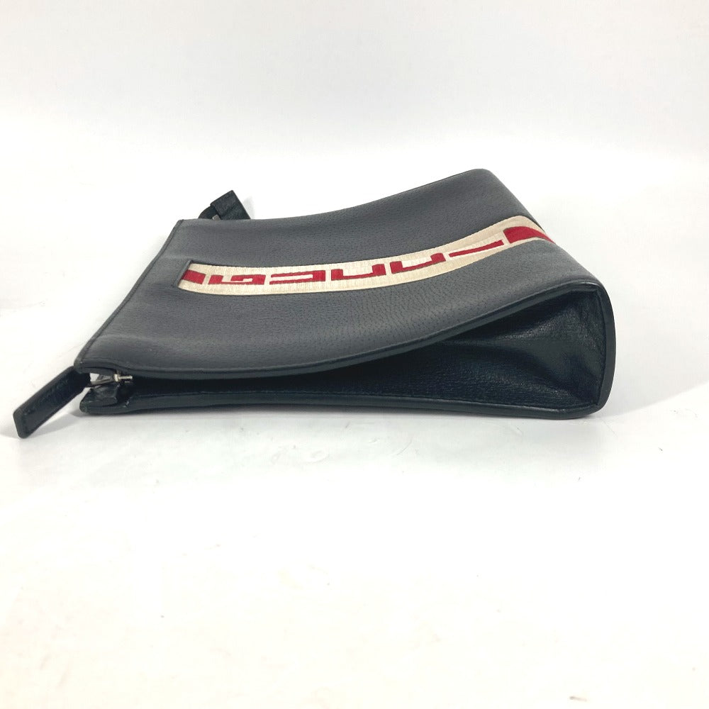 Gucci Clutch Bag 475316 Leather Black Pouch Bag Web Stripe Logo