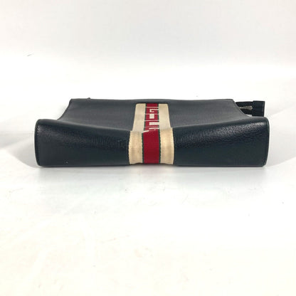 Gucci Clutch Bag 475316 Leather Black Pouch Bag Web Stripe Logo