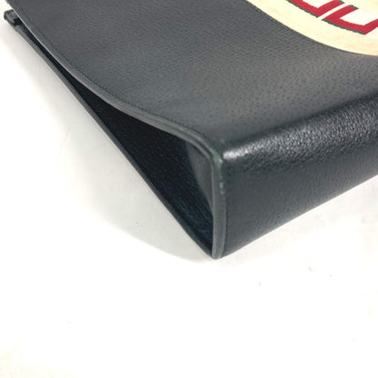 Gucci Clutch Bag 475316 Leather Black Pouch Bag Web Stripe Logo