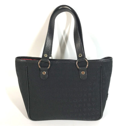 Bvlgari Shoulder Bag Leather / Canvas Black Tote Bag Logo Mania