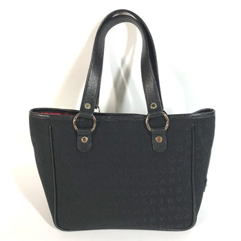 Bvlgari Shoulder Bag Leather / Canvas Black Tote Bag Logo Mania