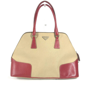 Prada Shoulder Bag Bn0081 Leather / Canvas Beige By Color Triangle Logo Plate
