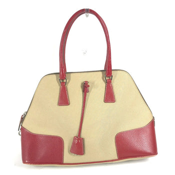 Prada Shoulder Bag Bn0081 Leather / Canvas Beige By Color Triangle Logo Plate