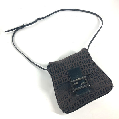 Fendi Shoulder Bag Leather / Canvas Brown Zucchino Logo Flap