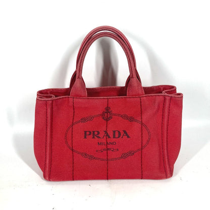 Prada Handbag Canvas Red Logo Canapa Stainless Steel Mini