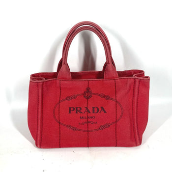 Prada Handbag Canvas Red Logo Canapa Stainless Steel Mini
