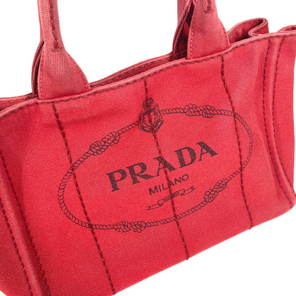 Prada Handbag Canvas Red Logo Canapa Stainless Steel Mini