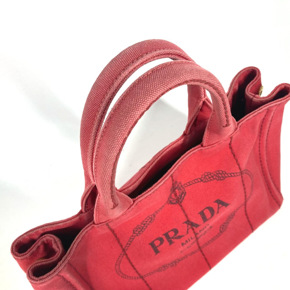 Prada Handbag Canvas Red Logo Canapa Stainless Steel Mini