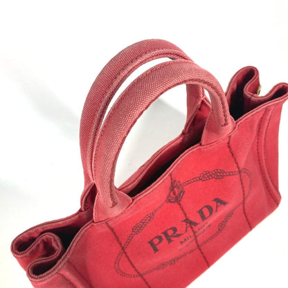 Prada Handbag Canvas Red Logo Canapa Stainless Steel Mini