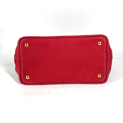 Prada Handbag Canvas Red Logo Canapa Stainless Steel Mini