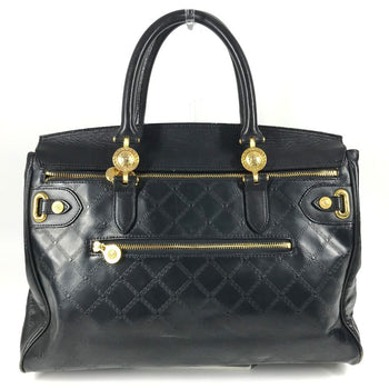 Versace Shoulder Bag Leather Black Vintage Sunburst Logo Women