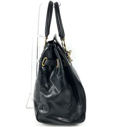 Versace Shoulder Bag Leather Black Vintage Sunburst Logo Women