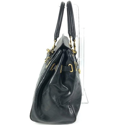 Versace Shoulder Bag Leather Black Vintage Sunburst Logo Women