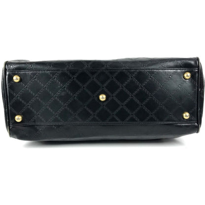 Versace Shoulder Bag Leather Black Vintage Sunburst Logo Women