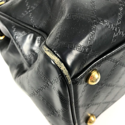Versace Shoulder Bag Leather Black Vintage Sunburst Logo Women