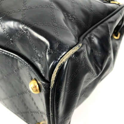 Versace Shoulder Bag Leather Black Vintage Sunburst Logo Women