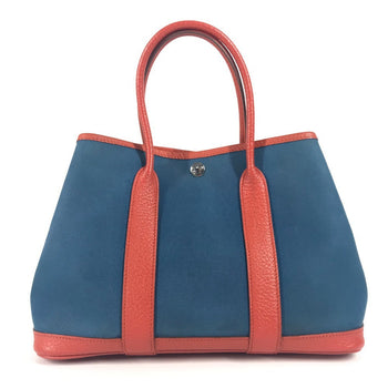 Hermes Tote Bag Leather / Canvas Blue Garden Party Tpm
