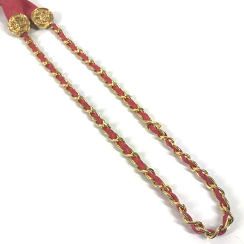 Chanel Belt Leather Pink Vintage Coin Women 80/32