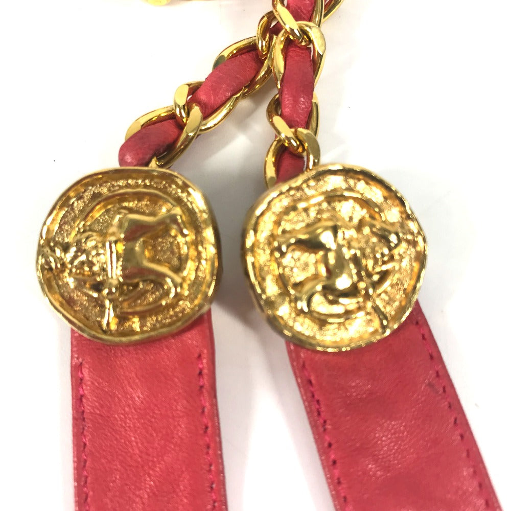 Chanel Belt Leather Pink Vintage Coin Women 80/32