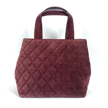 Chanel Handbag Suede Wine-Red Tote Bag Vintage Turnlock Cc Coco Mark Matelasse Quilting Women