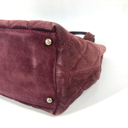 Chanel Handbag Suede Wine-Red Tote Bag Vintage Turnlock Cc Coco Mark Matelasse Quilting Women