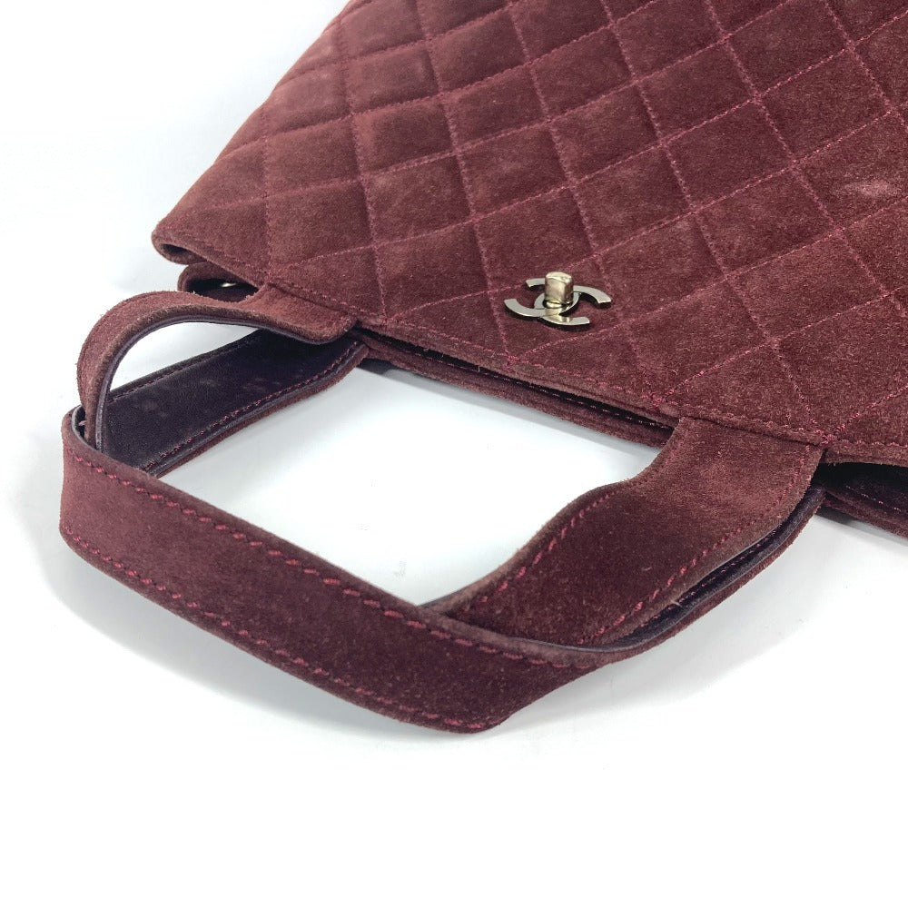 Chanel Handbag Suede Wine-Red Tote Bag Vintage Turnlock Cc Coco Mark Matelasse Quilting Women