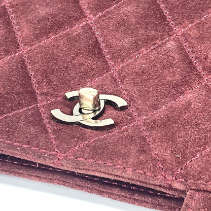 Chanel Handbag Suede Wine-Red Tote Bag Vintage Turnlock Cc Coco Mark Matelasse Quilting Women