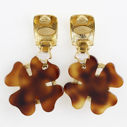 Chanel Earring Plated Gold , Plastic Brown Vintage Clover Coco Mark Heart Women