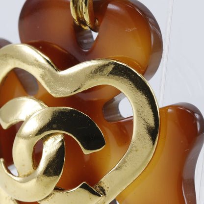 Chanel Earring Plated Gold , Plastic Brown Vintage Clover Coco Mark Heart Women