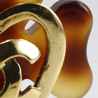 Chanel Earring Plated Gold , Plastic Brown Vintage Clover Coco Mark Heart Women